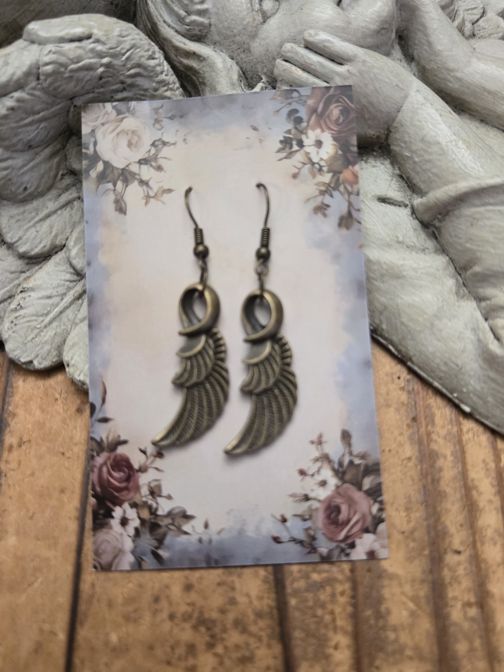 Antique Gold Angel Wing Dangle Earrings for Women